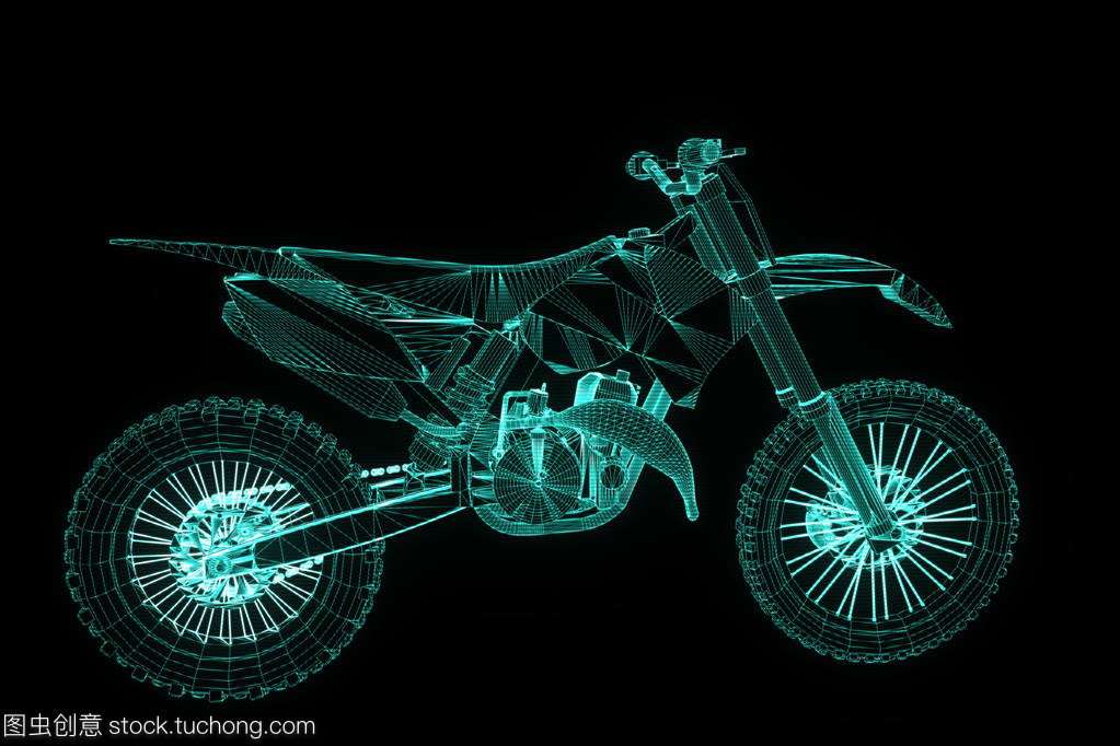 在全息图线框风格的摩托车。漂亮的 3d 渲染